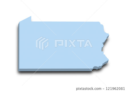 3d Map of Pennsylvania state with color.  United State of America, US, United State. 121962081
