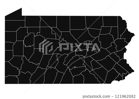 High detailed illustration map - outline Pennsylvania State Map with counties 121962082