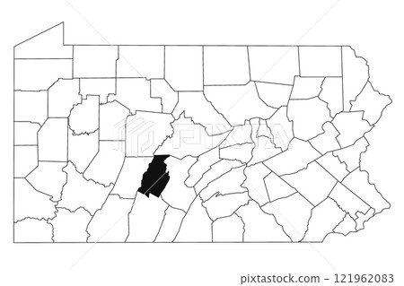 Map of Blair County in Pennsylvania state on white background. single County map highlighted by black colour on Pennsylvania map. UNITED STATES, US 121962083