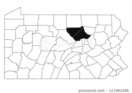 Map of lycoming County in Pennsylvania state on white background. single County map highlighted by black colour on Pennsylvania map. UNITED STATES, US Map of lycoming County in Pennsylvania state on white background. single County map highlighted by black colour on Pennsylvania map. UNITED STATES, US 121962086