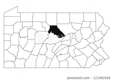 Map of Clinton County in Pennsylvania state on white background. single County map highlighted by black colour on Pennsylvania map. UNITED STATES, US 121962088