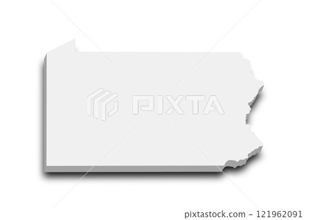 3d Map of Pennsylvania state with color.  United State of America, US, United State. 121962091