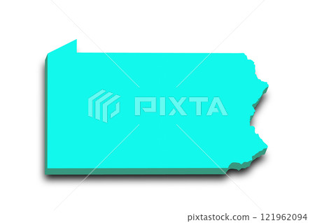 3d Map of Pennsylvania state with color.  United State of America, US, United State. 121962094