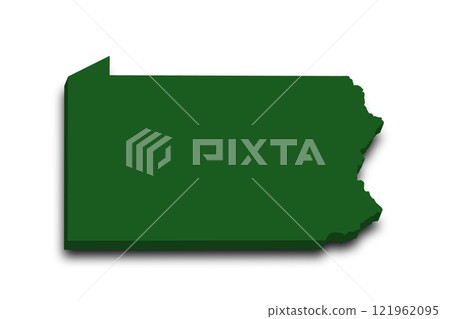 3d Map of Pennsylvania state with color. United State of America, US, United State. 3d Map of Pennsylvania state with color. United State of America, US, United State. 121962095