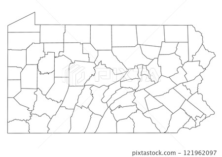 High detailed illustration map - outline Pennsylvania State Map with counties 121962097