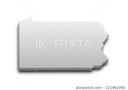 3d Map of Pennsylvania state with color. United State of America, US, United State. 3d Map of Pennsylvania state with color. United State of America, US, United State. 121962098