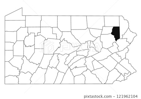 Map of lackawanna County in Pennsylvania state on white background. single County map highlighted by black colour on Pennsylvania map. UNITED STATES, US 121962104
