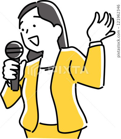 一位女士拿著麥克風解釋 121962346