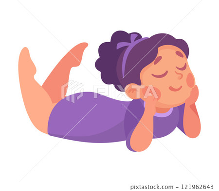 Funny Little Girl Character Thinking and Imagine Vector Illustration 121962643