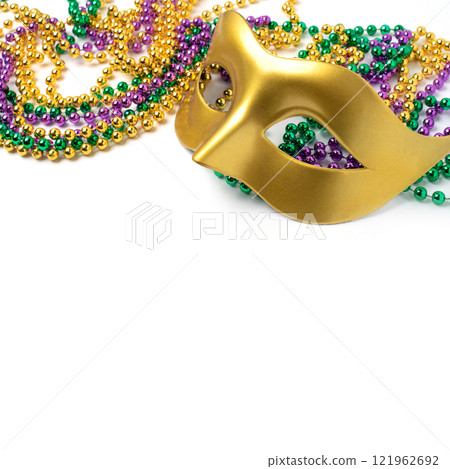 Mardi gras beads frame isolated on white background 121962692