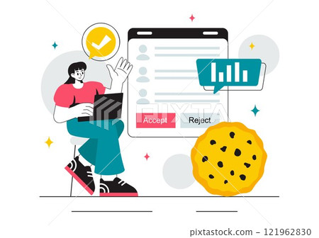 Internet Cookies Technology Vector Illustration Featuring Tracking Cookie Records of User Browsing Activities on a Website in a Flat Background 121962830