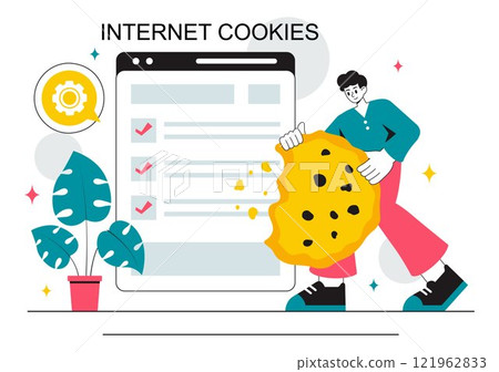 Internet Cookies Technology Vector Illustration Featuring Tracking Cookie Records of User Browsing Activities on a Website in a Flat Background 121962833