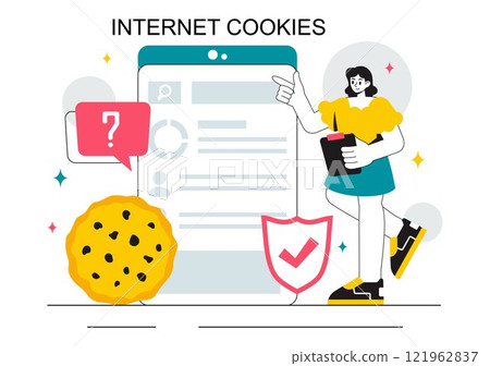 Internet Cookies Technology Vector Illustration Featuring Tracking Cookie Records of User Browsing Activities on a Website in a Flat Background Internet Cookies Technology Vector Illustration Featuring Tracking Cookie Records of User Browsing Activities on a Website in a Flat Background 121962837