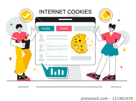 Internet Cookies Technology Vector Illustration Featuring Tracking Cookie Records of User Browsing Activities on a Website in a Flat Background Internet Cookies Technology Vector Illustration Featuring Tracking Cookie Records of User Browsing Activities on a Website in a Flat Background 121962839