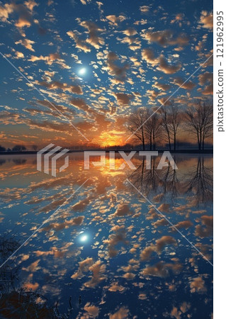 Sunset reflected on the water 121962995