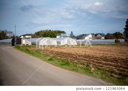 Plastic greenhouse, rural landscape, field Plastic greenhouse, rural landscape, field 121963064