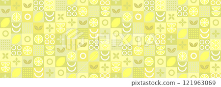 Lemon abstract geometric pattern in bauhaus and minimalism style. Natural organic shapes of plants and berries, eco farming. Designer fabric, card, wrapping paper, cover. 121963069