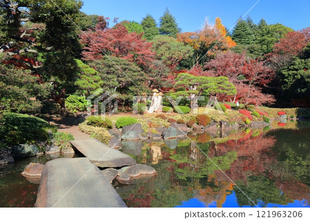 [東京]舊古河庭園的石橋和秋葉 121963206