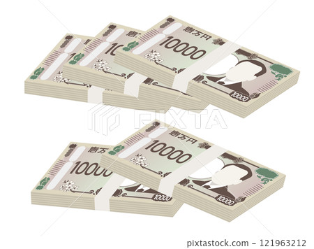Illustration of a stack of 5 million yen bills 121963212