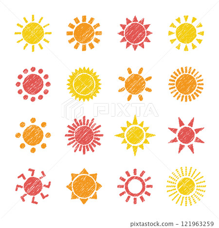 陽光明媚的天氣圖標手繪風格 陽光明媚的天氣圖標手繪風格 121963259