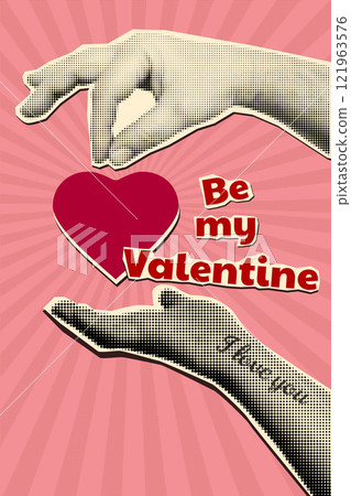 Mixed media style halftone Valentines day collage poster 121963576