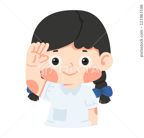 Kid girl saluting in student uniform 121963586