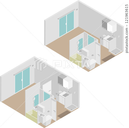 Isometric studio and 1K floor plan image material 121963615