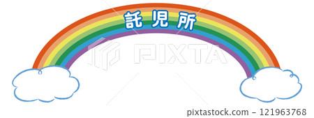 標題徽標，帶有“苗圃”文字（彩虹和雲彩） 121963768