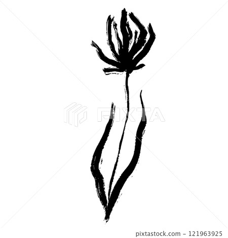 Hand Drawn Brush Flower and Leaves Silhouette. Vector Illustration. Hand Drawn Brush Flower and Leaves Silhouette. Vector Illustration. 121963925