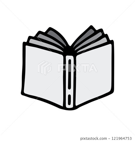 Doodle open book icon hand drawn with black line in freehand style, colored grey Doodle open book icon hand drawn with black line in freehand style, colored grey 121964753