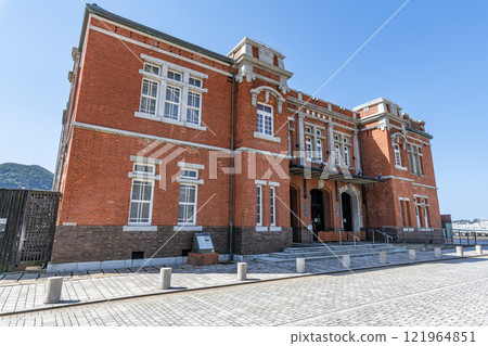 Moji Ward, Kitakyushu City, Fukuoka Prefecture, Modern Industrial Heritage in Mojiko Retro, Former Moji Customs House in sunny weather Moji Ward, Kitakyushu City, Fukuoka Prefecture, Modern Industrial Heritage in Mojiko Retro, Former Moji Customs House in sunny weather 121964851