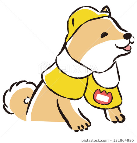 Illustration of a dog wearing a kindergarten uniform 121964980