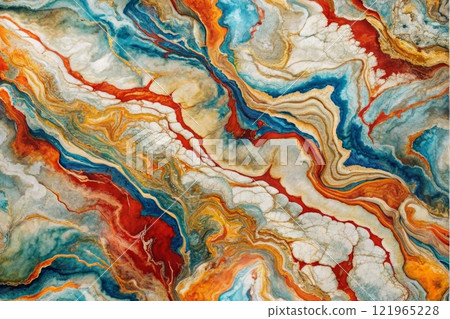 Colorful ink water. Marble texture. fluid mix with rusty streak vein effect. Abstract stained surface. Mineral stone pattern art background. 121965228