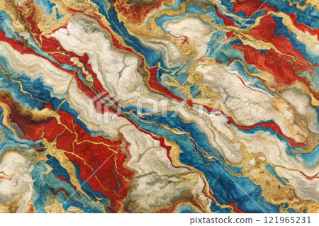 Colorful ink water. Marble texture. fluid mix with rusty streak vein effect. Abstract stained surface. Mineral stone pattern art background. 121965231