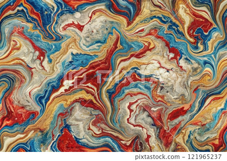 Colorful ink water. Marble texture. fluid mix with rusty streak vein effect. Abstract stained surface. Mineral stone pattern art background. 121965237