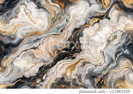 Alcohol Ink Marble. Floor Marble Watercolor. Modern Abstract Repeat marble ink. Light Elegant Texture. Gold Art Floor. 121965300