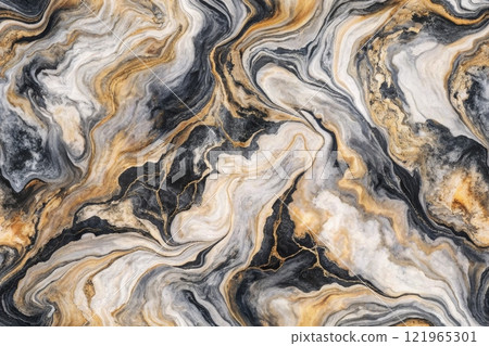 Alcohol Ink Marble. Floor Marble Watercolor. Modern Abstract Repeat marble ink. Light Elegant Texture. Gold Art Floor. 121965301