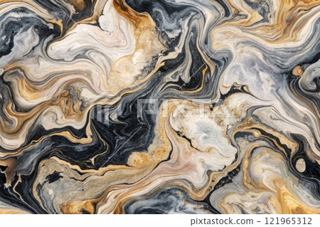 Alcohol Ink Marble. Floor Marble Watercolor. Modern Abstract Repeat marble ink. Light Elegant Texture. Gold Art Floor. 121965312