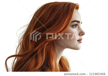 Beautiful redhead girl with long healthy hair. AI-generated item Beautiful redhead girl with long healthy hair. AI-generated item 121965408
