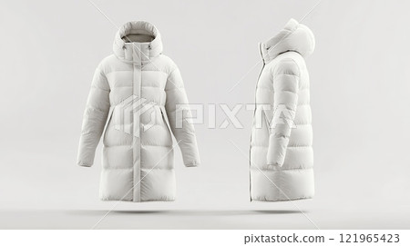 White winter coat on a white background. AI-generated item 121965423