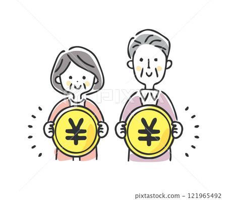 Illustration of a senior couple and money 121965492