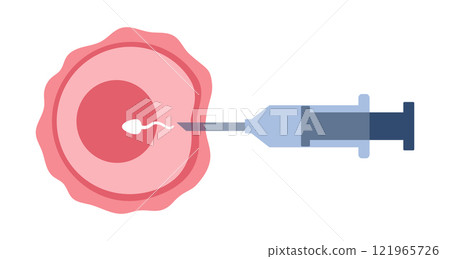 In vitro fertilization. IVF. Egg cell and syringe with sperm illustration in cartoon flat style. Vector illustration 121965726