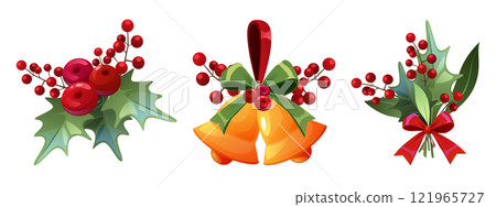 Holly berry branches set isolated on white 121965727