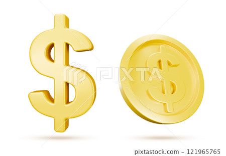 3D dollar sign and golden coin set 3D dollar sign and golden coin set 121965765
