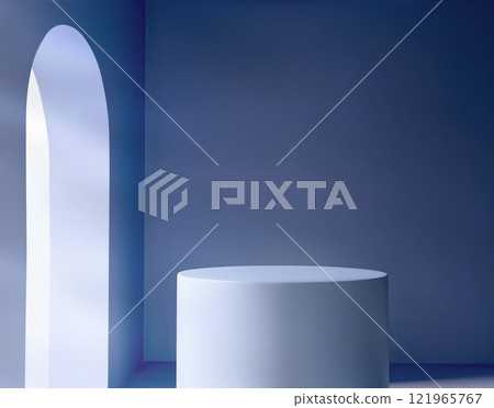 3D product podium in room with arch door 3D product podium in room with arch door 121965767