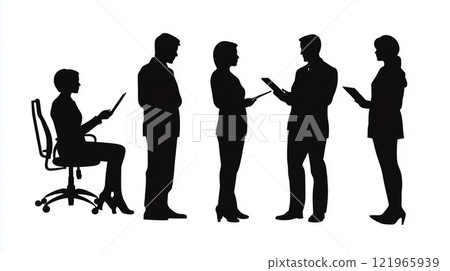 一位商人查看文件並檢查它們的剪影插圖圖標 121965939