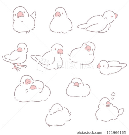 Illustration set of a sitting white-capped sparrow 121966165