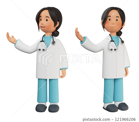 female doctor standing with open arms 3D character 121966206