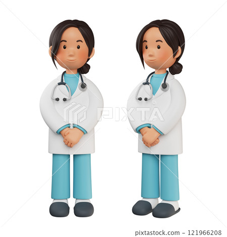 female doctor standing with hands holding 3D character 121966208