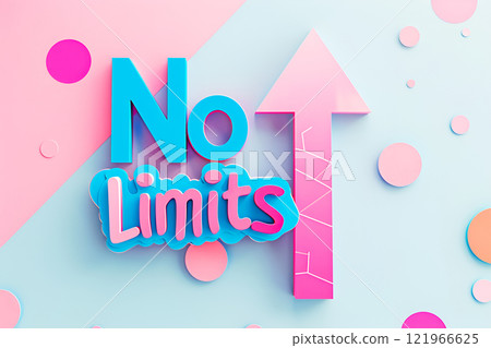 Text No Limits on light blue and pink background with an arrow 121966625